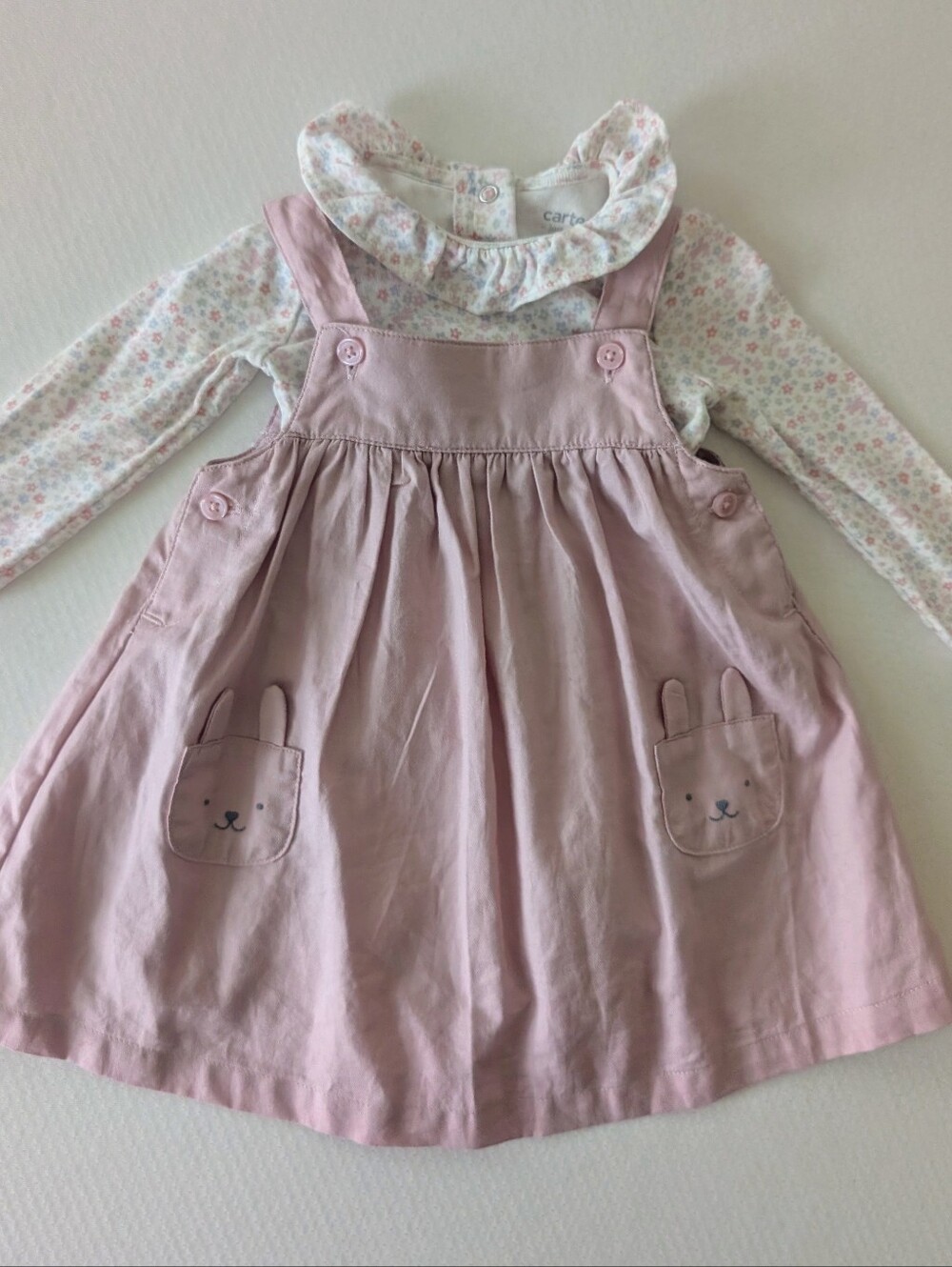Carter's Bunny Face Jumper floral Long-sleeve Bodysuit Set 9M Pink Cotton Easter